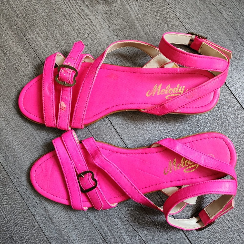 Vintage Hot Pink Melody Strappy Heeled Sandals With Buckle Size 6 Barbie
